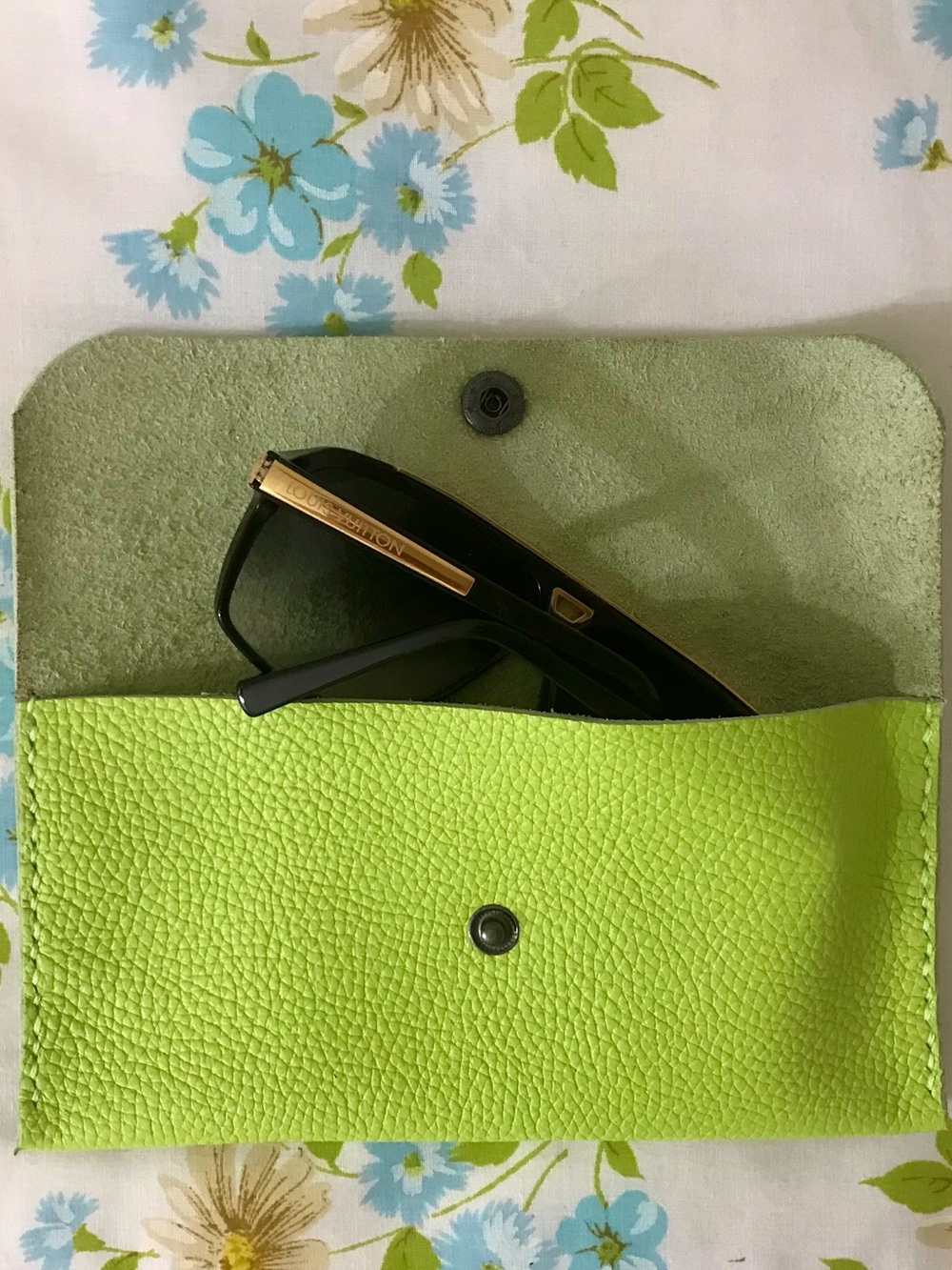 Handmade Genuine Leather Lime Neon Green Sunglasses Case